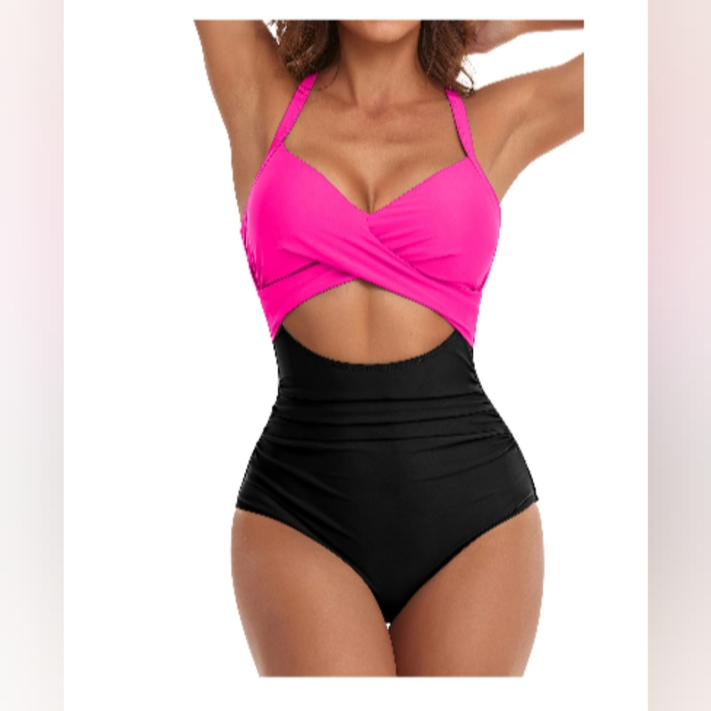 Pink and Black Cutout Swimsuit